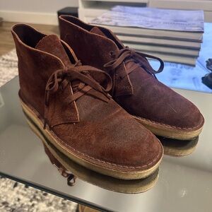 Clarks British Tan Desert Chukka Boots with Suede Finish